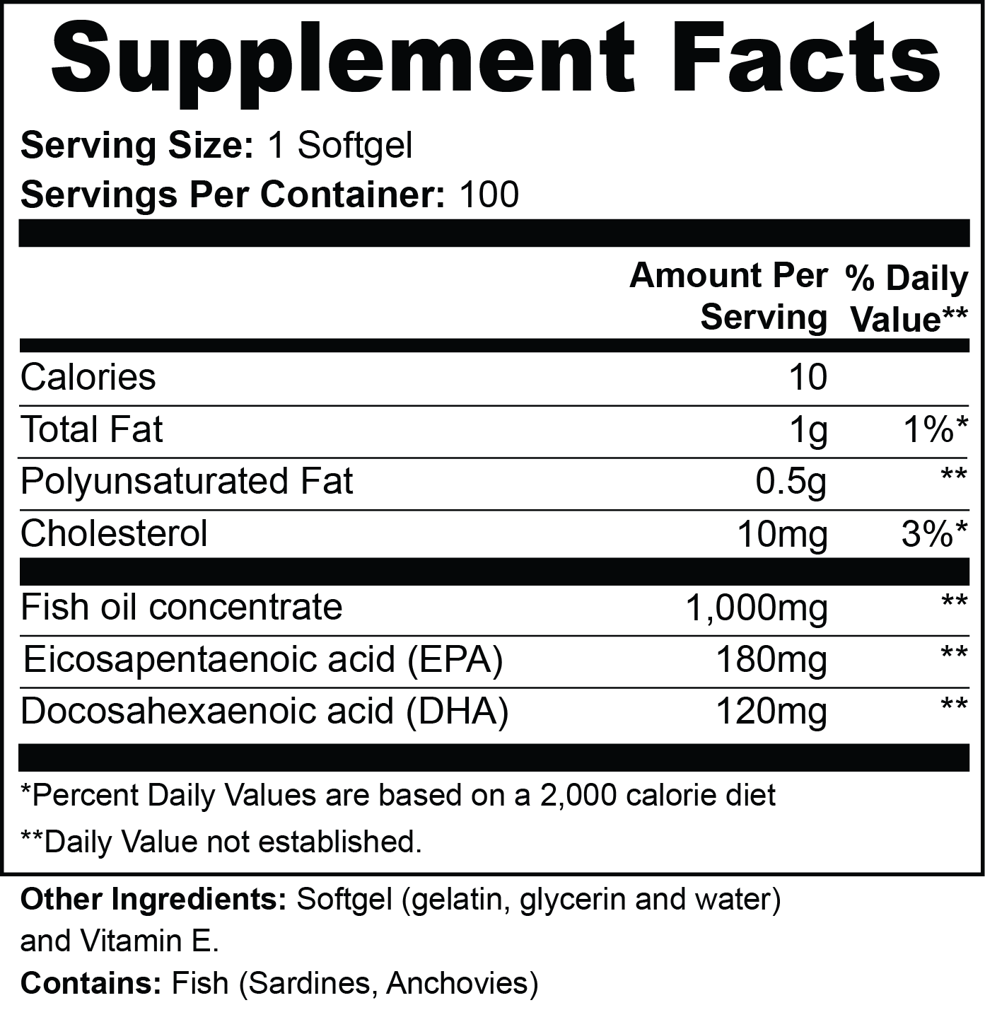 Omega-3 Fish Oil – 180mg EPA + 120mg DHA | Heart, Brain & Vision Support