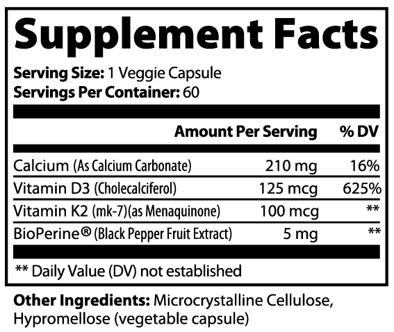Vitamin D3 + K2 with Calcium – Bone Strength, Heart & Immune Support